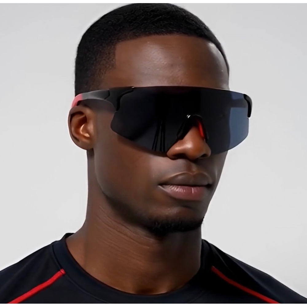 Mens Shield‎ Sport Sunglasses Black Red Rimless Wraparound Activity UV400 Lentes